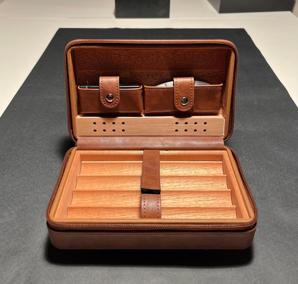 Humidor Özellikli Deri Puro Seyahat Çantası (Çakmak & Kesici Dahil)