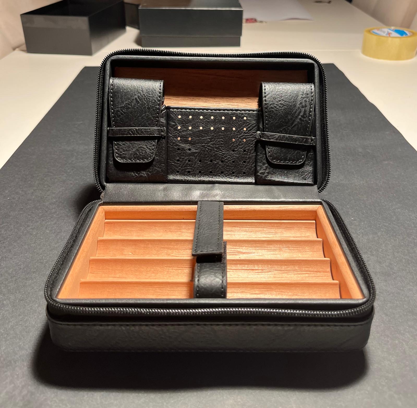Humidor Özellikli Deri Puro Seyahat Çantası (Çakmak & Kesici Dahil)